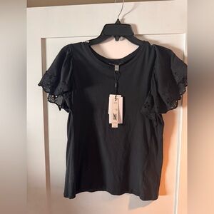 Tahari Black Ruffle Sleeve Tee